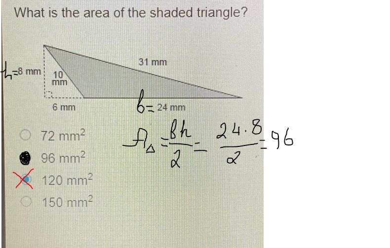 What is the area of the shaded triangular section?-example-1