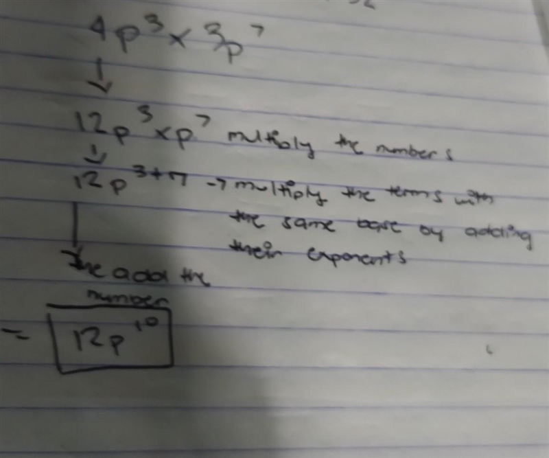 How can I Simplify 4p³ × 3p⁷​-example-1