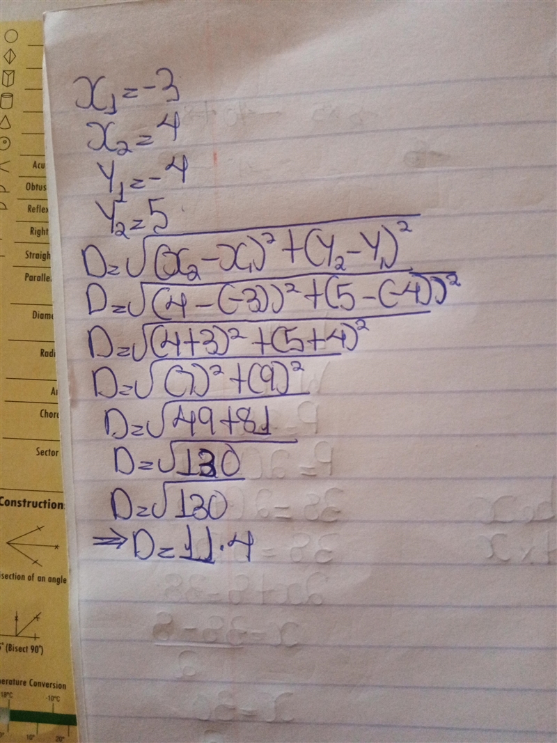 What is the distance between A(-3,-4)and B(4,5)to the nearest tenth?-example-1