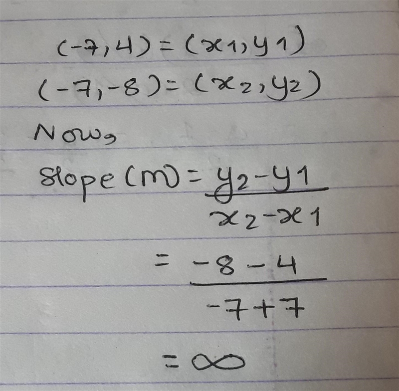 Find the slope of the line passing through the points (-7, 4) and (-7 -8).-example-1