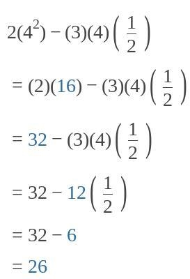 Given that x =4 and y= 1 over 2, find the value of 2x²- 3xy-example-1