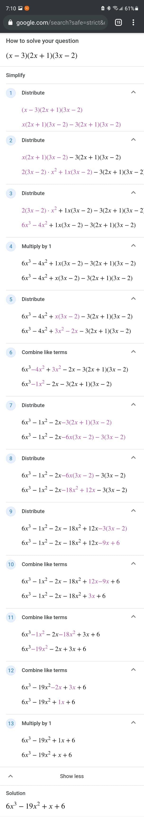 Expand and simplify (x − 3)(2x + 1)(3x - 2)-example-1