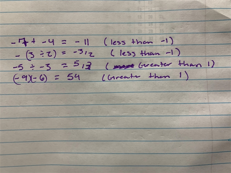 15 Decide whether each expression simplifies to a number less than-1, greater than-example-1