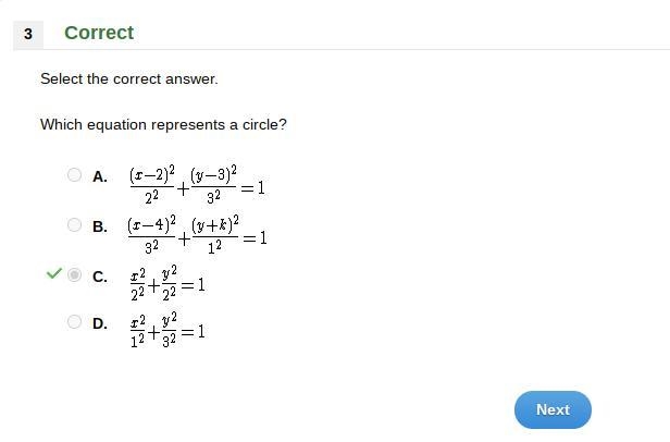 Select the correct answer. Which equation represents a circle?-example-1