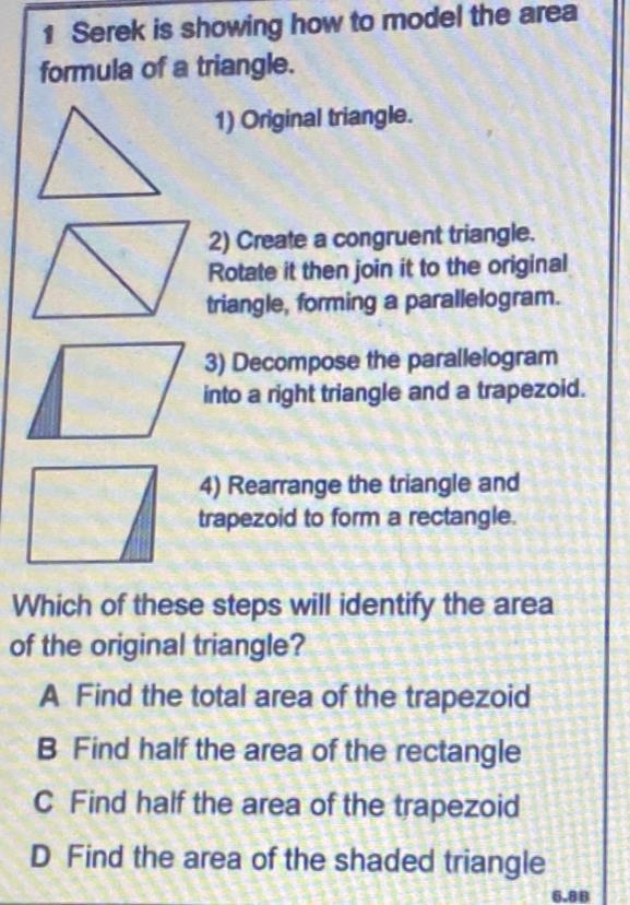 1 Serek is showing how to model the area formula of a triangle 1) Original triangle-example-1