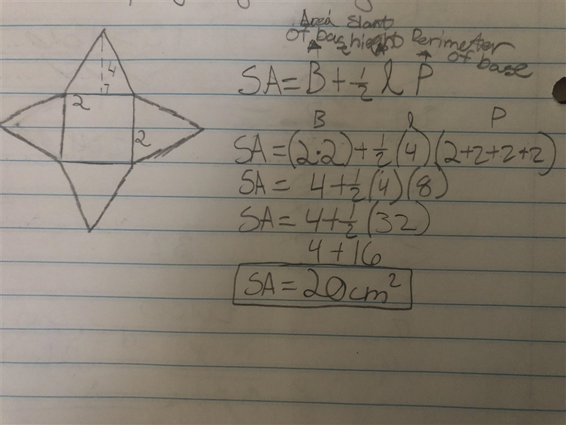 Using the net below, find the surface area of the pyramid. 4cm 2 cm 12 cm Surface-example-1