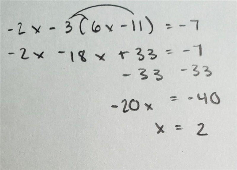 Solve the system by substitution method: y = 6x-11 -2x - 3y = -7 show your work-example-1