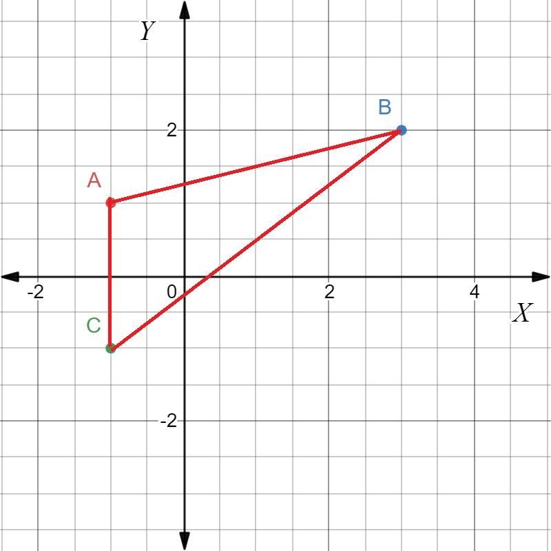 on a coordinate plane, triangle a b c is shown. point a is at (negative 1, 1), point-example-1