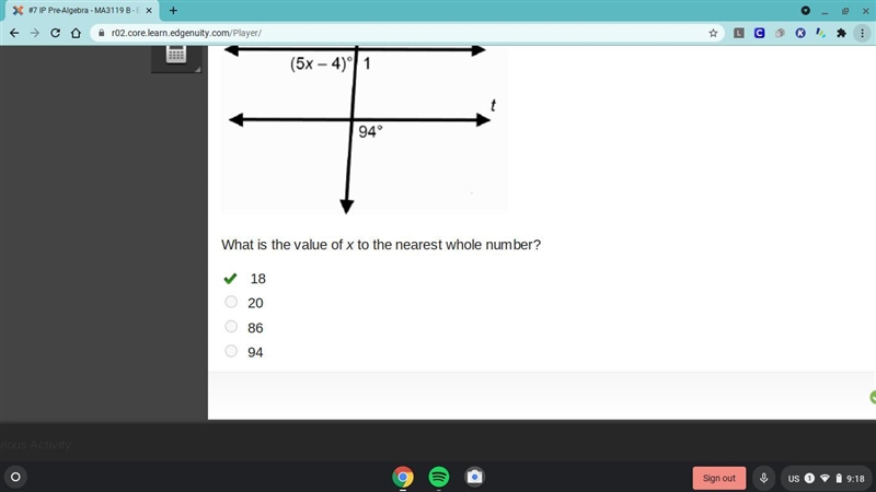 Parallel lines s and t are cut by a transversal, r, as shown What is the value of-example-1