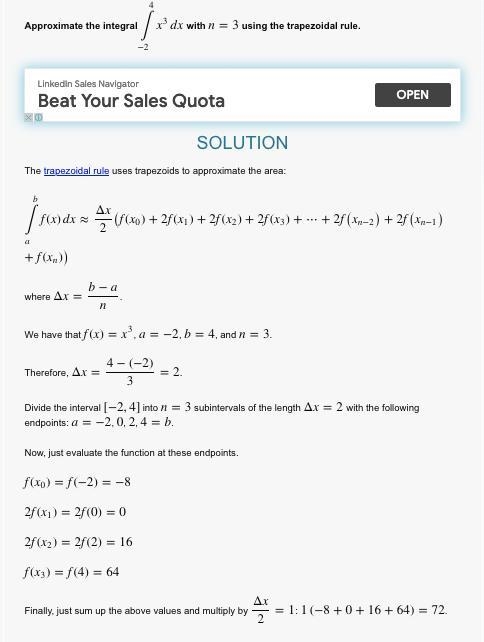 Estimate the value of the integral from negative 2 to 4 of x cubed, dx by using the-example-1