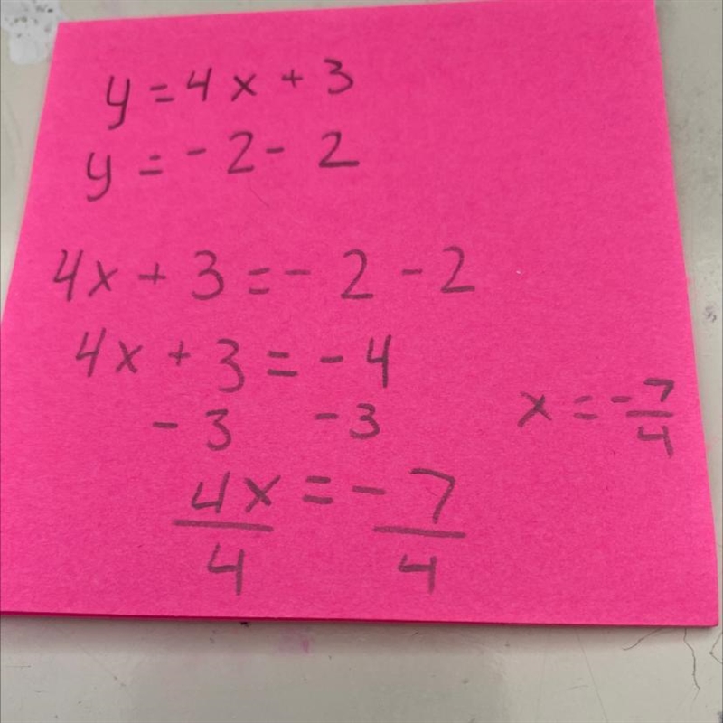 Use Substitution to solve the following System of Equations. y= 4x + 3 y = -2 – 2-example-1