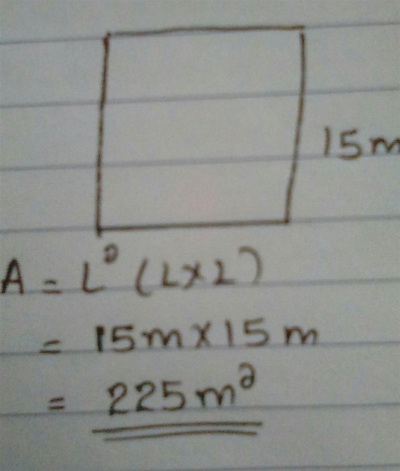 Each side of a square measures 15m. Solve for its area-example-1