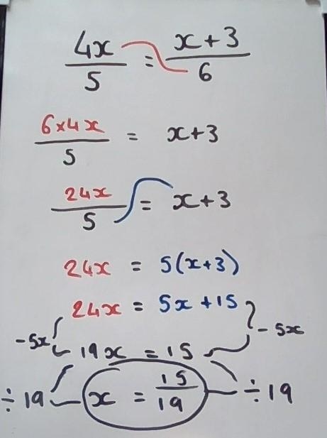 4x/5 = x+3/6 what is the value of x? also the x is x+3 as the numerator together​ it-example-1