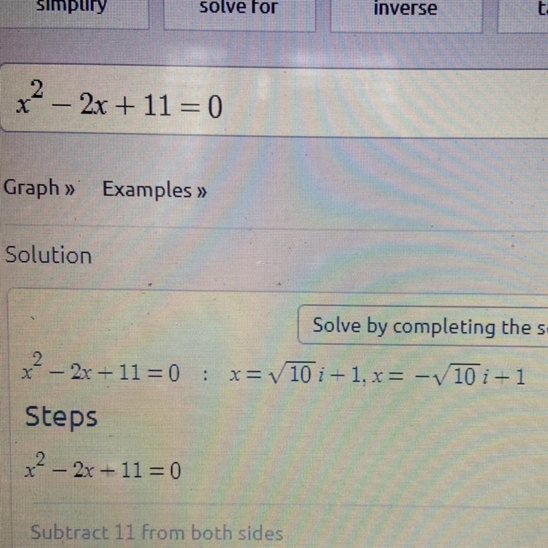 Solve the Quadratic Equation for x x^2-2x+11=0 no spams pls first part is x squared-example-1