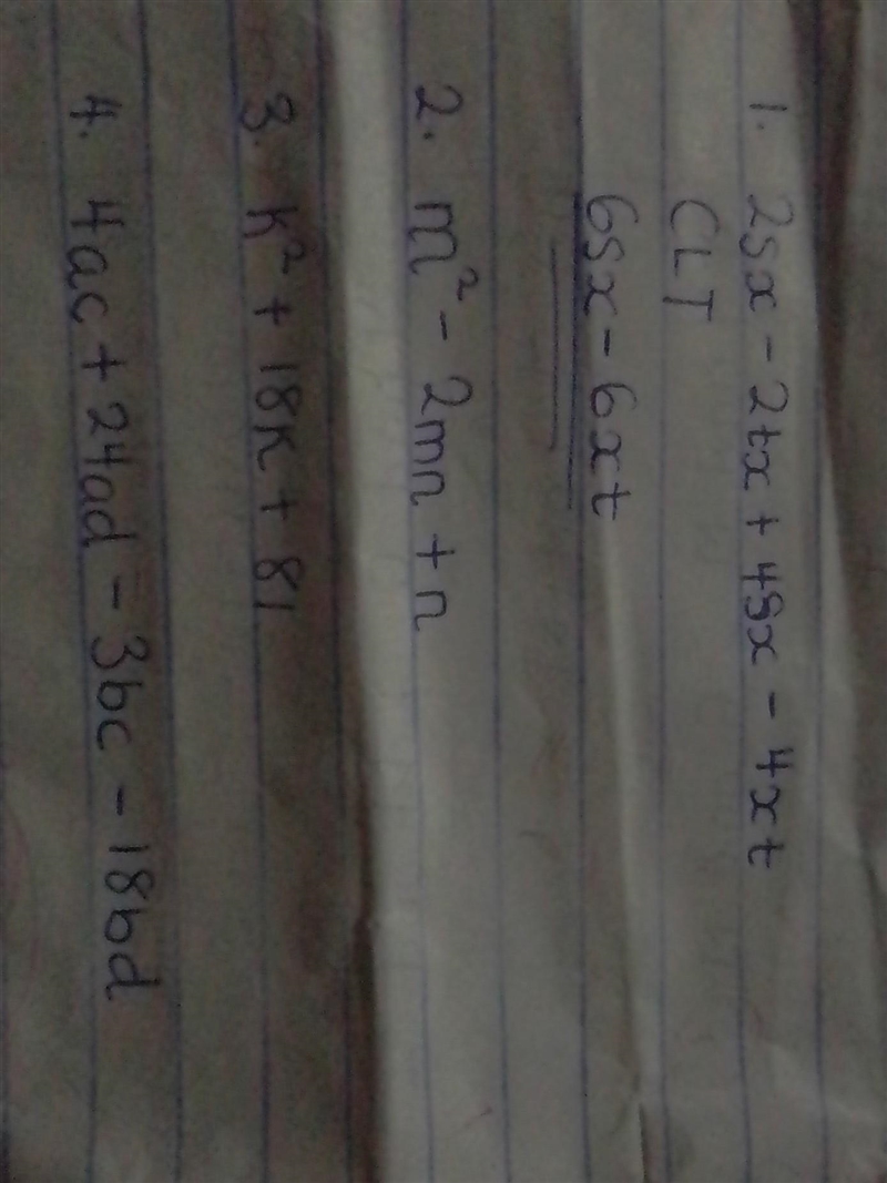 Expand the following (x+2x)(2s-2t) (m-n)² (k+9)² (4a-3b)(c+6d)​-example-1