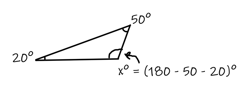 Two angles in a triangle have measures of 20 degrees and 50 degrees. What is the measure-example-1