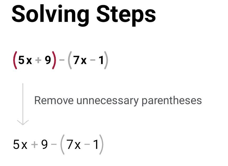 Linear equations (5x+9)-(7x-1)=-example-1