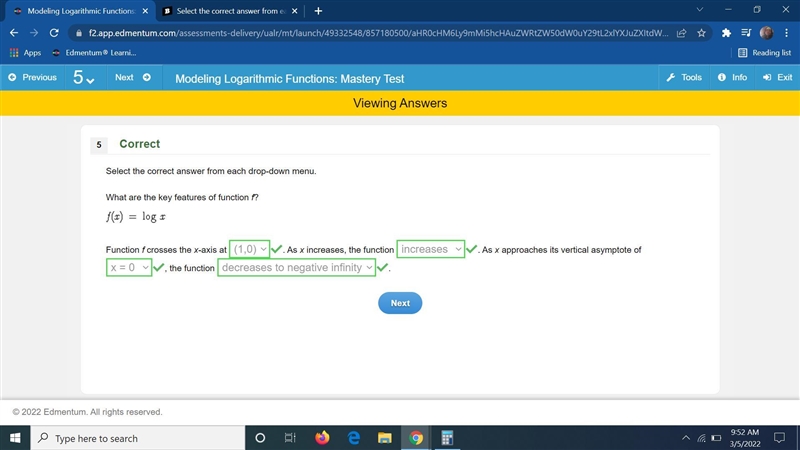 Select the correct answer from each drop-down menu. What are the key features of function-example-1