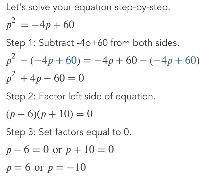 P2 = - 4p + 60 how would you solve this?​-example-1