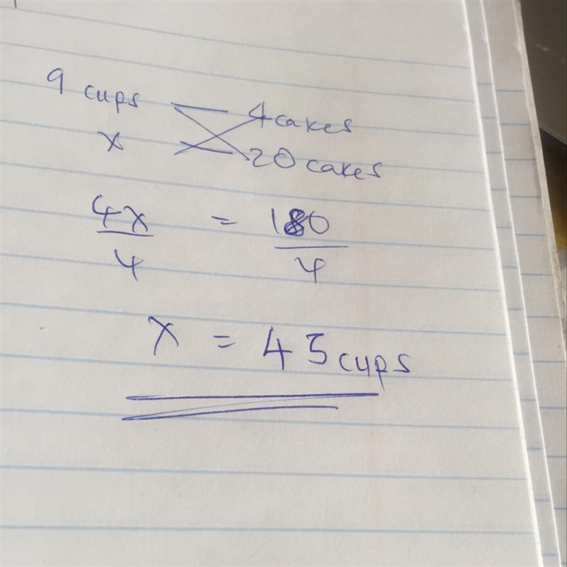 as a baker you know that you need 9 cups of sugar for every 4 cakes that you bake-example-1