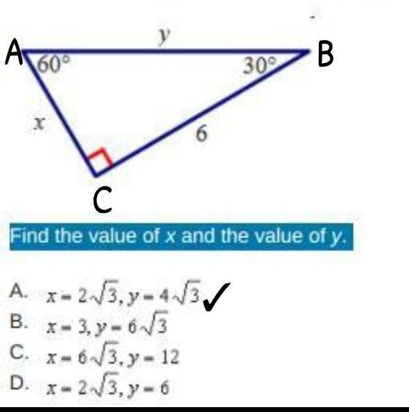 Find the value of x and the value of y. 60 30 6-example-1