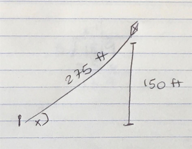 Jaden is flying a kite and let’s off 275 feet of string. If the kite is 150 feet above-example-1