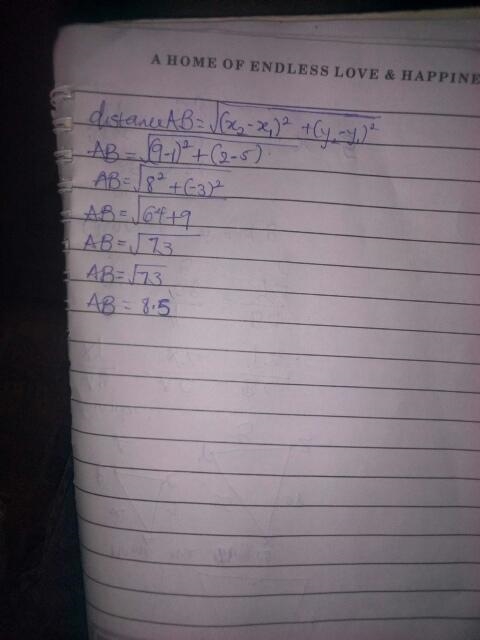 What is the distance, in units, between A (1,5) and B (9,2) to the nearest tenth-example-1