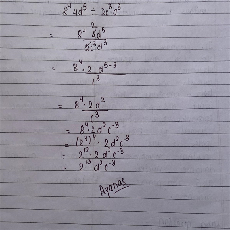 Simplify fully a) 8⁴4d⁵÷2c³d³​-example-1