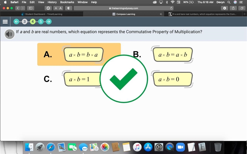 If a and bare real numbers, which equation represents the Commutative Property of-example-1