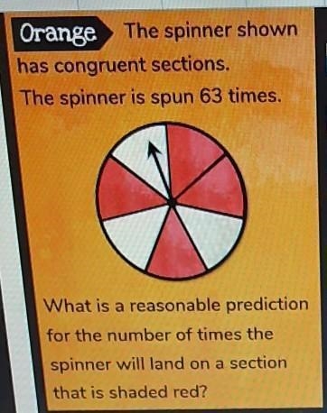 The spinner shown has congruent sections. The spinner is spun 63 times. What is a-example-1