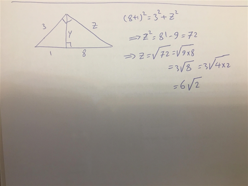 Find the value of z. a.2 b.3 c.6sqr2 d.2sqr2-example-1