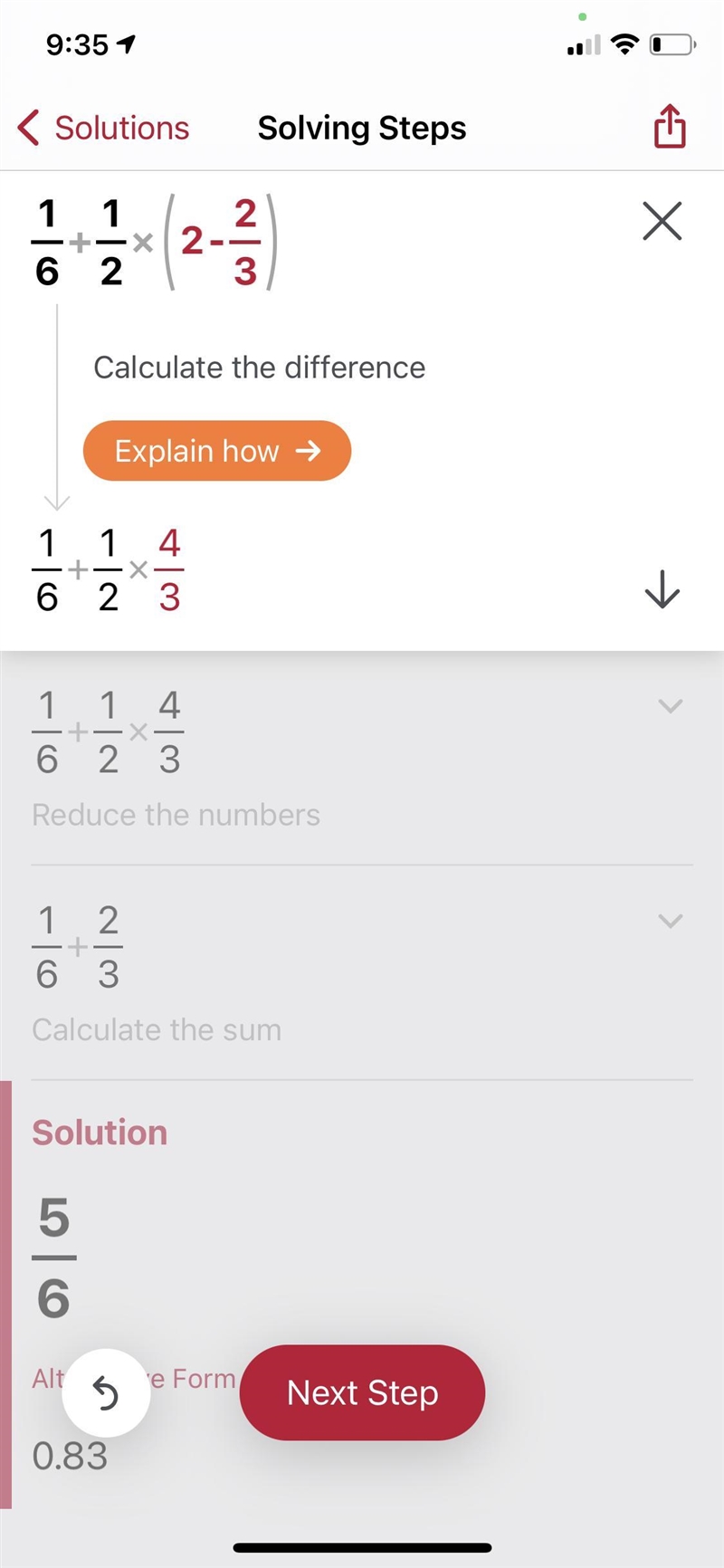 1/6 + 1/2 x (2 -2/3)-example-1