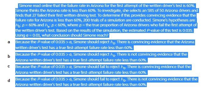 Simone read online that the failure rate in Arizona for the first attempt of the written-example-1