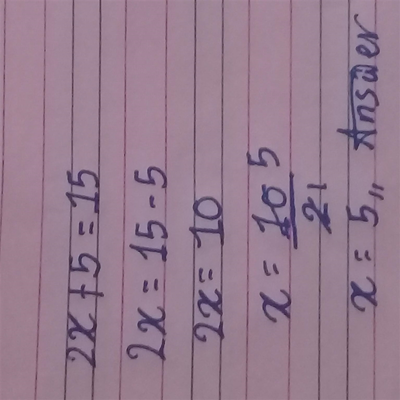 Solve for x 2x + 5 = 15 ​-example-1