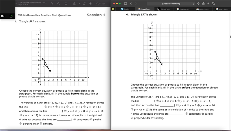 Triangle srt is shown. Choose the correct equation or phrase to fill in each blank-example-1