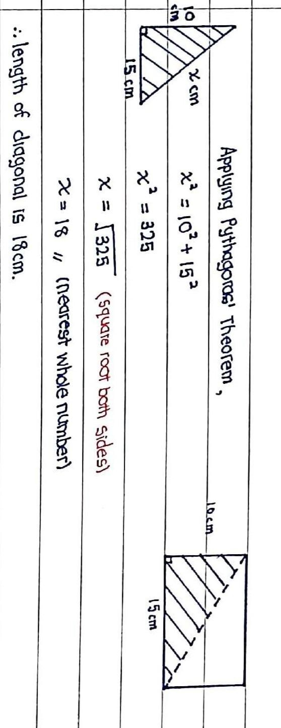 What is the length of the diagonal of a 10cm by 15cm rectangle to the nearest whole-example-1