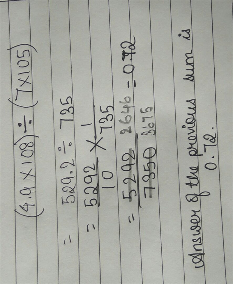 Which shows the expression below simplified? (4.9 x 108) ÷ (7 x 105)-example-1