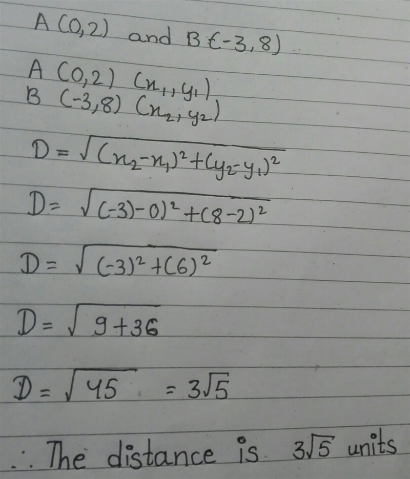 What i the distance of A(0, 2), B(−3, 8)-example-1