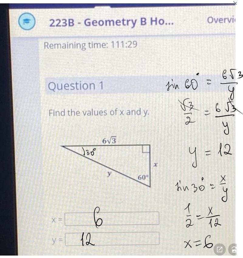 Find the values of x and y. 63 X у 60 X y =-example-1