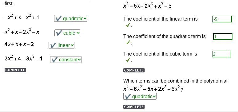 Classify the following polynomials by the highest power of each of its terms. Combine-example-1