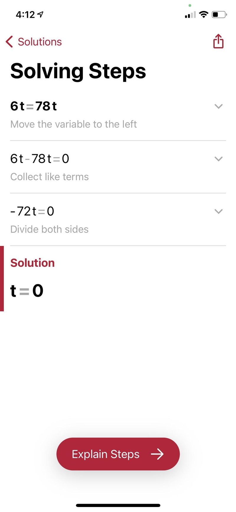 Solve for t. 6t = 78 t =-example-1