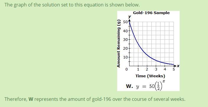 Select the correct answer. A chemist has 50 grams of the isotope gold-196 which has-example-1