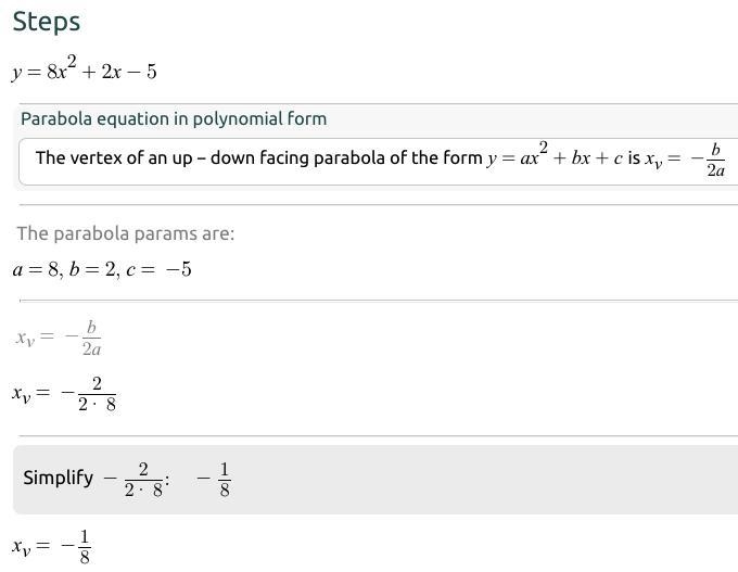 Write the quadratic function in vertex form: f(x) = 8x2 + 2x - 5-example-1