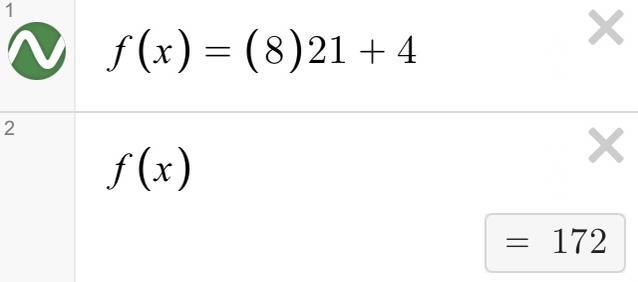 What is the value of f(x)=x21+4 when x = 8? A. 0 B. 1 C. 6 D. 8-example-1