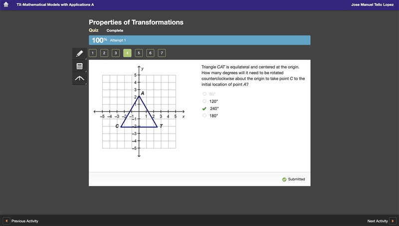 Triangle CAT is equilateral and centered at the origin. How many degrees will it need-example-1