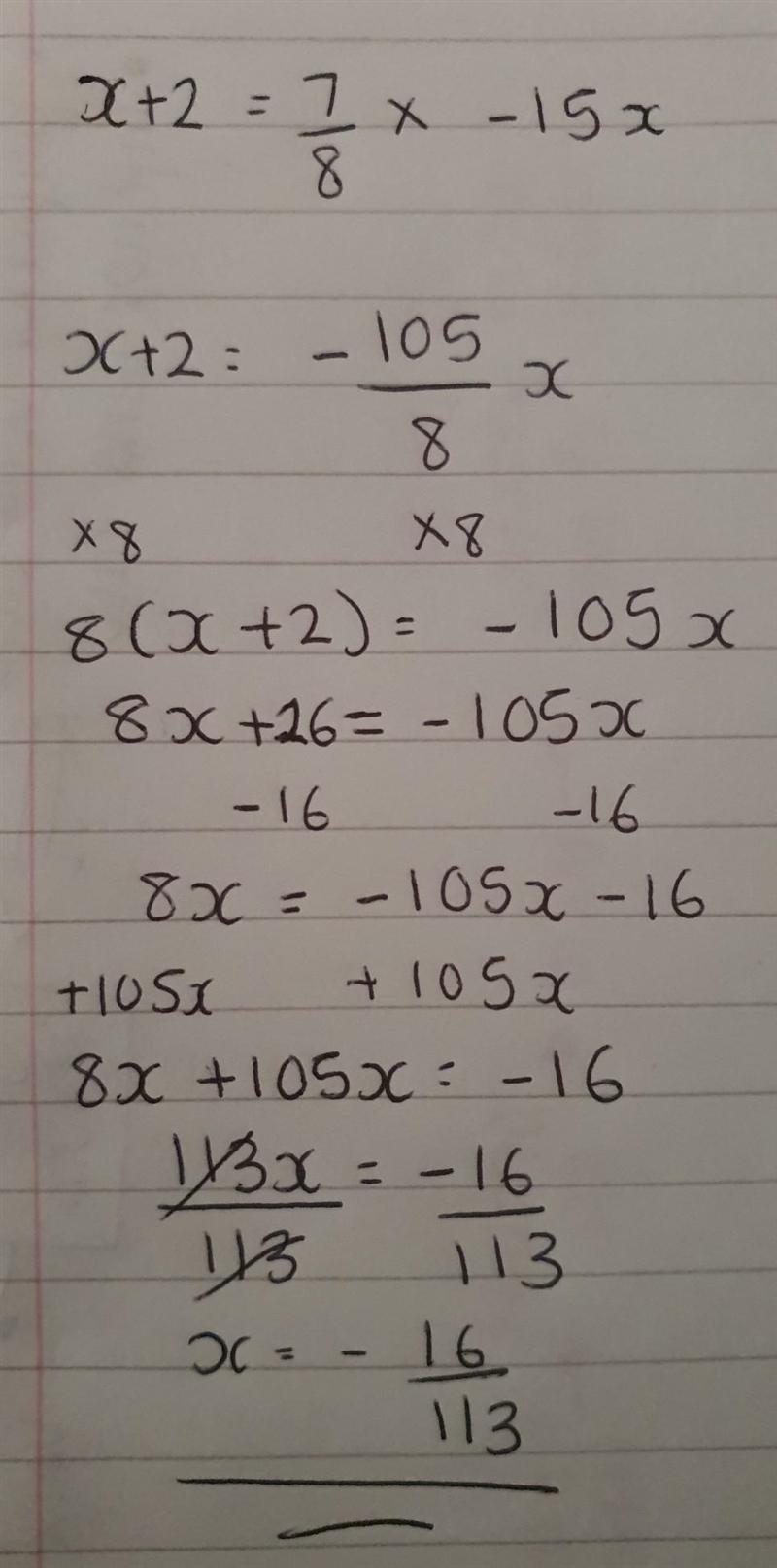 X+2 = 7/8 mulltiplied by -15x-example-1