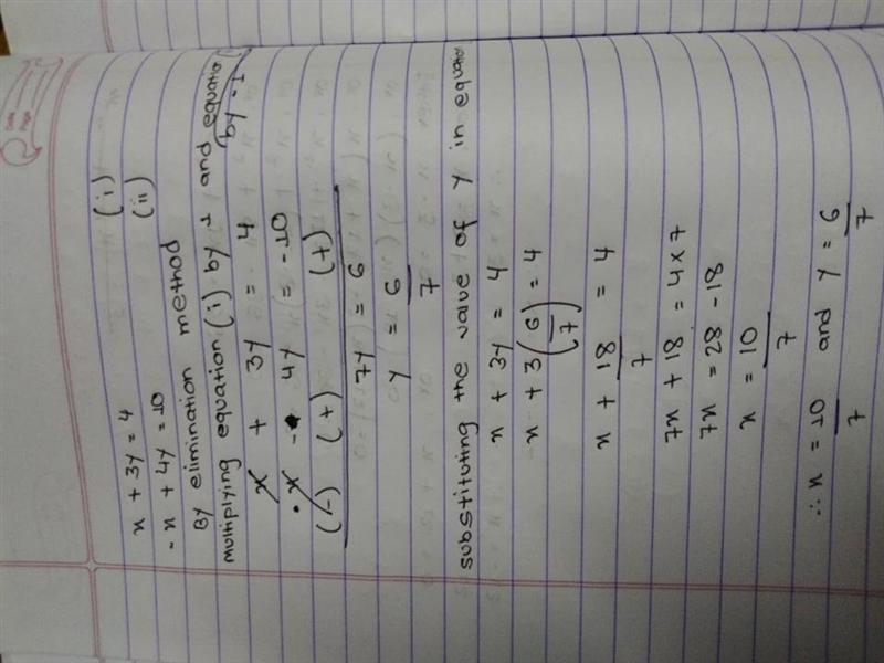 Solve by elimination {(x+3y=4),(-x+4y=10)-example-1