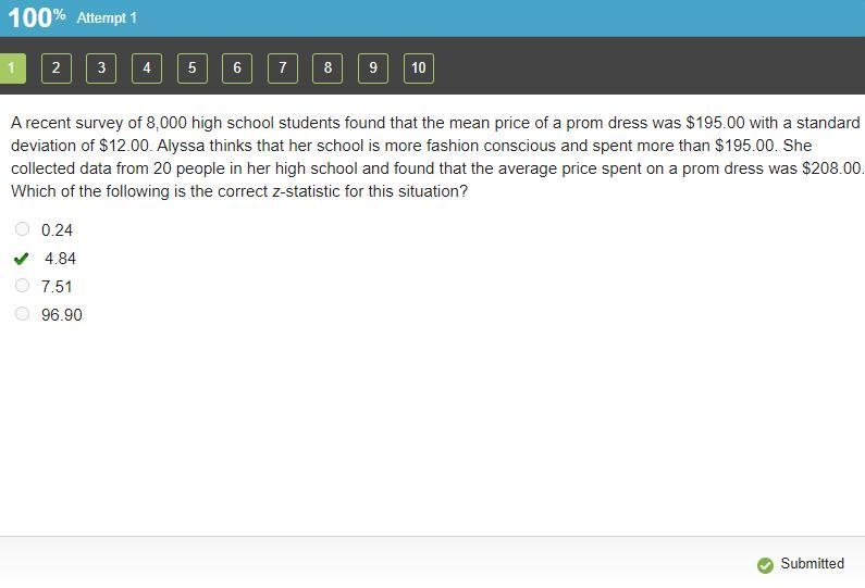 A recent survey of 8,000 high school students found that the mean price of a prom-example-1