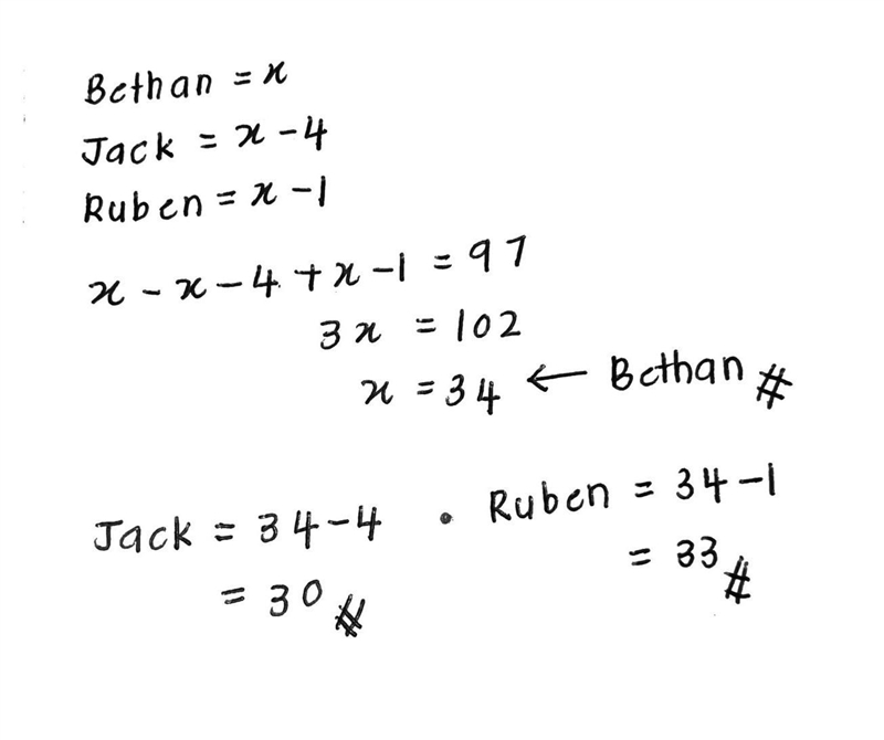 Bethan, Jack and Ruben collect marbles. Bethan has 4 more marbles than Jack. Ruben-example-1