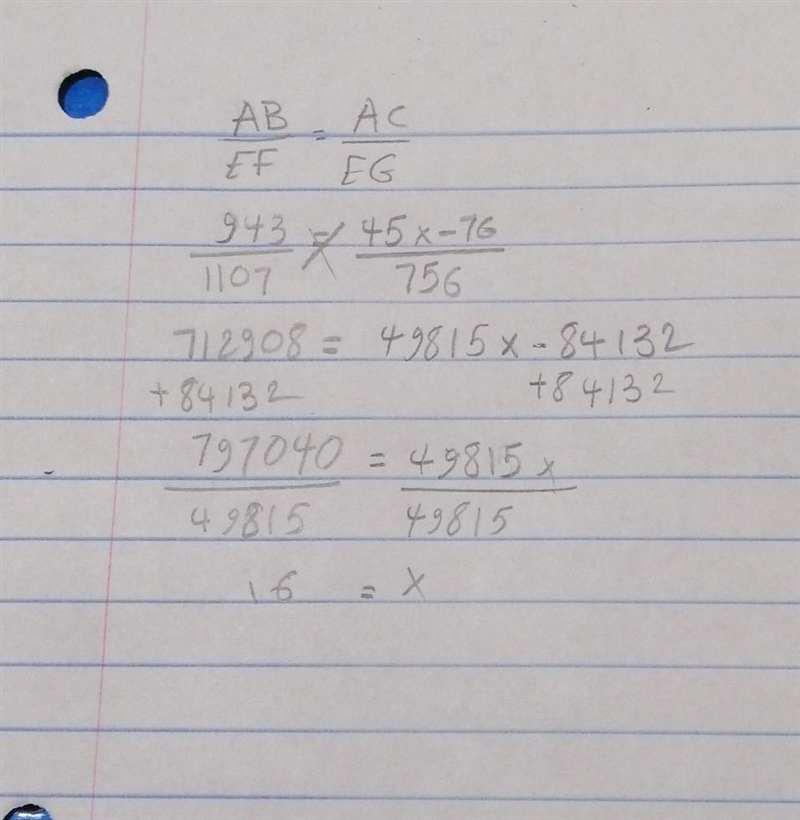 Solve for x. The triangles in each pair are similar.-example-1